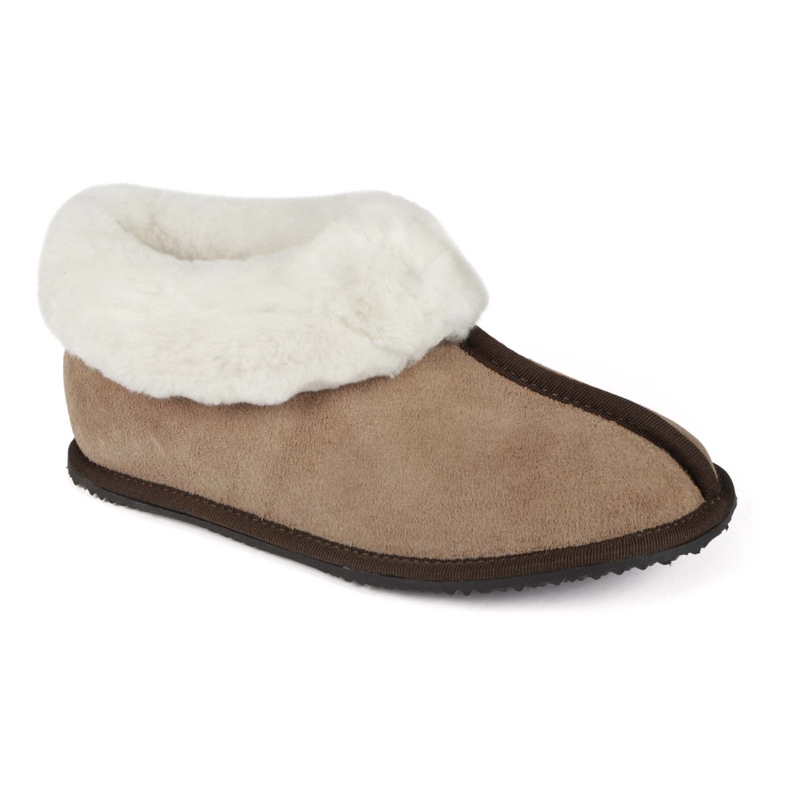 Sneeubok Ladies Premium Suede Woolen Slippers - Khaki - Freestyle SA Proudly local leather boots veldskoens vellies leather shoes suede veldskoens