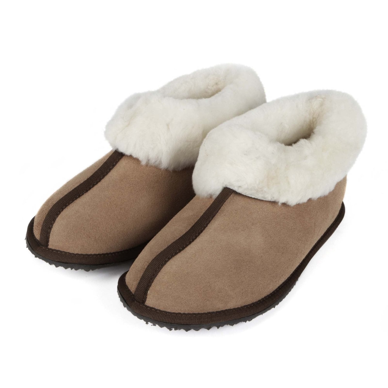 Sneeubok Ladies Premium Suede Woolen Slippers - Khaki - Freestyle SA Proudly local leather boots veldskoens vellies leather shoes suede veldskoens