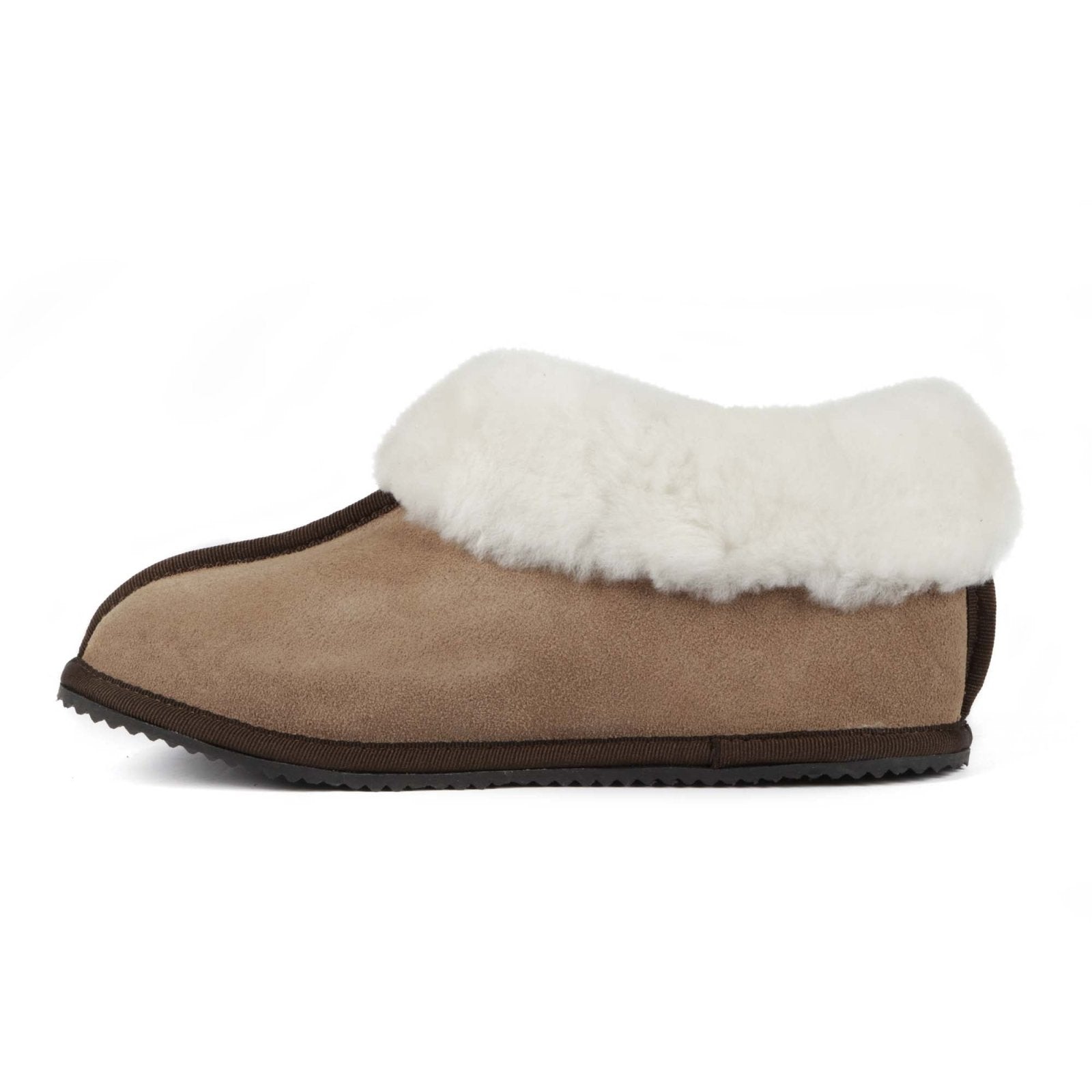 Sneeubok Ladies Premium Suede Woolen Slippers - Khaki - Freestyle SA Proudly local leather boots veldskoens vellies leather shoes suede veldskoens